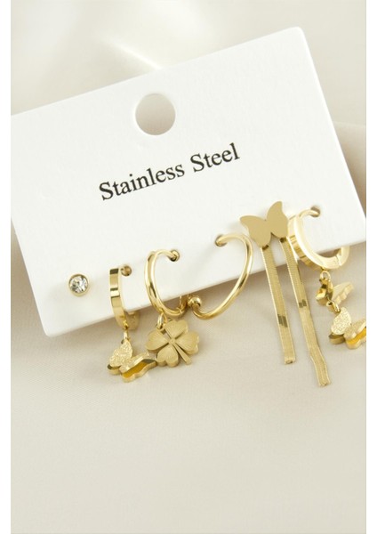 6 Adet Kelebek Lüks Çelik Küpe