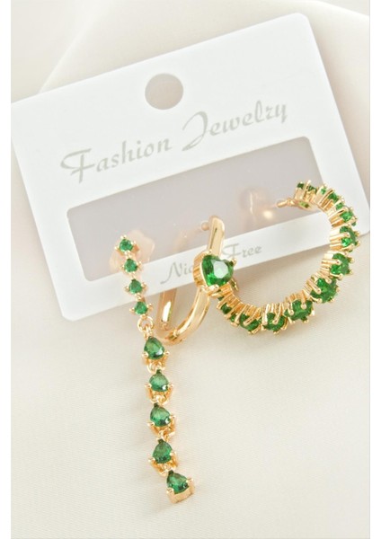 3 Adet Kalp Zirkon Taşlı Küpe