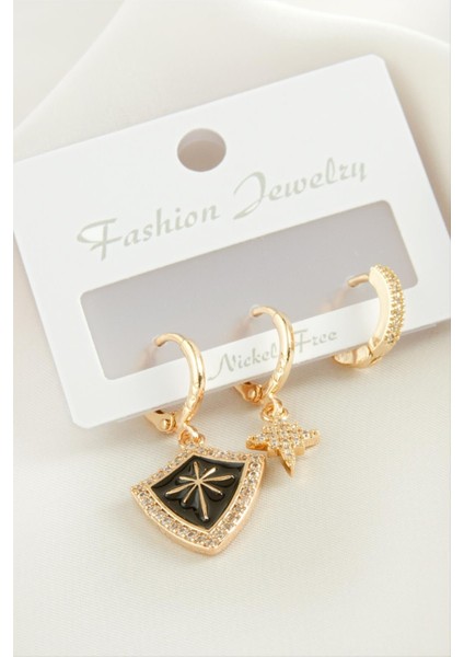 3 Adet Yıldız Zirkon Taşlı Küpe