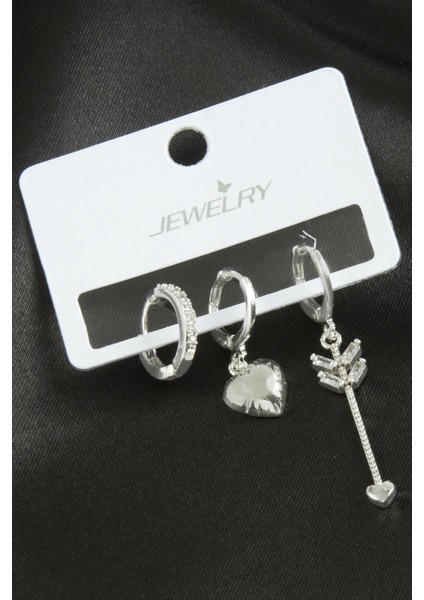 3 Adet Kalp Zirkon Taşlı Küpe