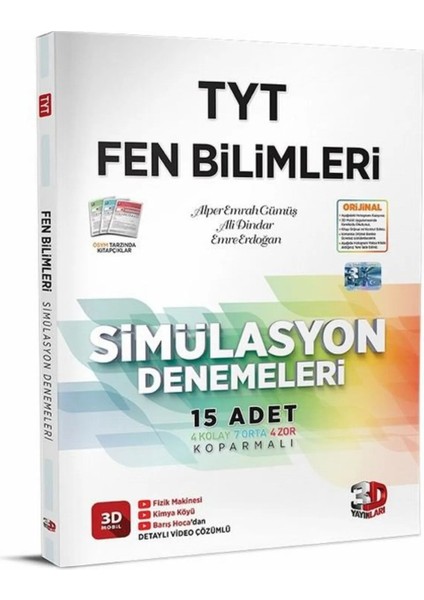 TYT Fen Bilimleri 15 Simülasyon Denemesi – %100 ÖSYM Uyumlu, Video Çözümlü Üniversite Hazırlık Seti modelleri