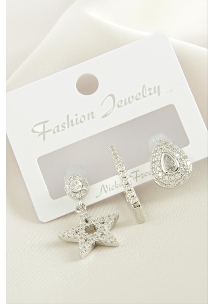 3 Adet Yıldız Zirkon Taşlı Küpe