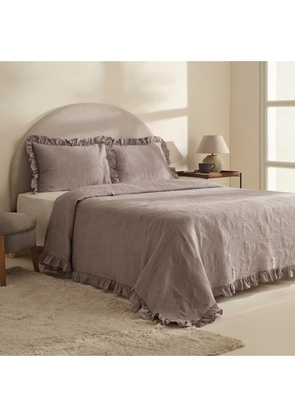 Lavinya %100 Pamuk Çift Kişilik Yatak Örtüsü Takımı Gri