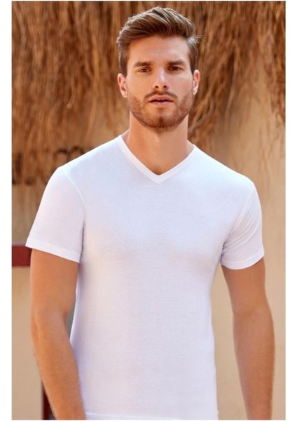 Berrak 5'li V Yaka %100 Pamuk Kısa Kollu Erkek Fanila - Atlet
