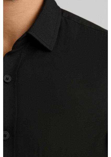 Sofya Keten Dokulu Uzun Kollu Siyah Erkek Gömlek fiyatları