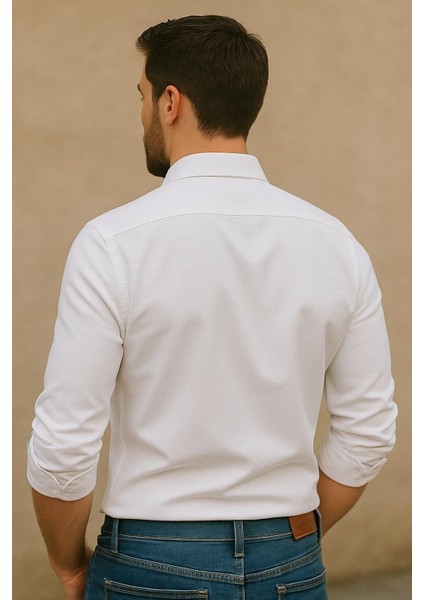 Sofya Keten Dokulu Uzun Kollu Beyaz Erkek Gömlek fırsatları