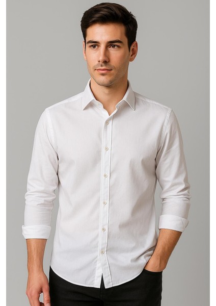 Sofya Keten Dokulu Uzun Kollu Beyaz Erkek Gömlek indirimleri