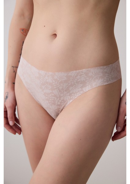 Invisible Laser Cut Lace Açık Bej Slip Külot