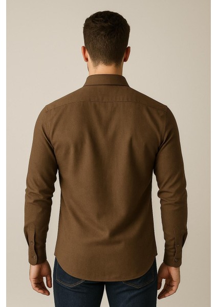 Sofya Keten Dokulu Uzun Kollu Kahve Erkek Gömlek fırsatları