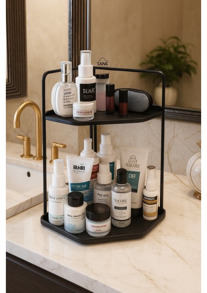 Takı, Makyaj Ve Kozmetik 2 Katlı Masaüstü Raf Çok Amaçlı Servislik - Banyo, Mutfak, Takı, Kozmetik Dekoratif 2 Katlı Raf | Çok Amaçlı Organizer Paslanmaz Çelik & Ahşap Stand