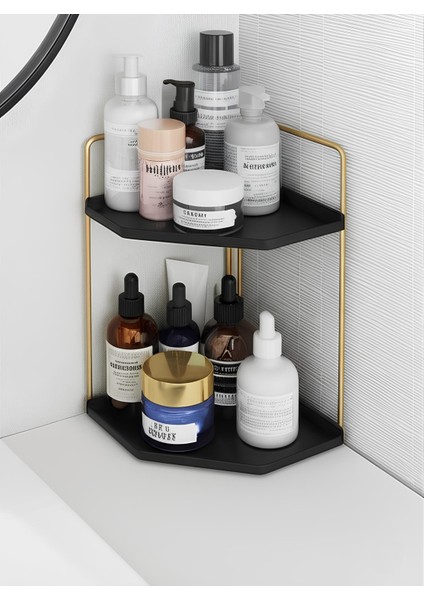 Masaüstü Kozmetik Takı Düzenleyici - Çok Amaçlı Mutfak Tezgah Üstü 2 Katlı Servis Sunum Rafı Dekoratif 2 Katlı Raf | Çok Amaçlı Organizer Paslanmaz Çelik & Ahşap Stand