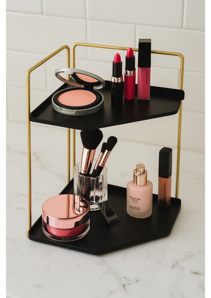 Masaüstü Kozmetik Takı Düzenleyici - Çok Amaçlı Mutfak Tezgah Üstü 2 Katlı Servis Sunum Rafı Dekoratif 2 Katlı Raf | Çok Amaçlı Organizer Paslanmaz Çelik & Ahşap Stand fiyatları