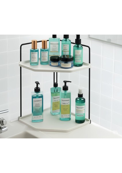 Takı Ve Makyaj Malzemesi Organizeri - 2 Katlı Banyo Kozmetik Takı Düzenleme Standı - Servislik Dekoratif 2 Katlı Raf | Çok Amaçlı Organizer Paslanmaz Çelik & Ahşap Stand fiyatları