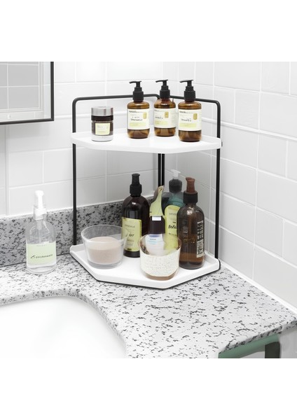 Takı Ve Makyaj Malzemesi Organizeri - 2 Katlı Banyo Kozmetik Takı Düzenleme Standı - Servislik Dekoratif 2 Katlı Raf | Çok Amaçlı Organizer Paslanmaz Çelik & Ahşap Stand fırsatları