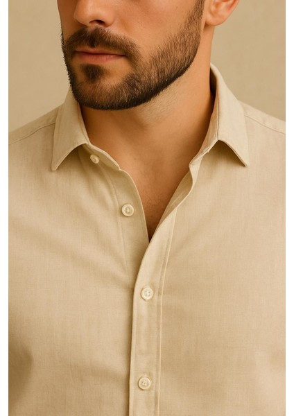 Sofya Keten Dokulu Uzun Kollu Krem Erkek Gömlek fiyatları