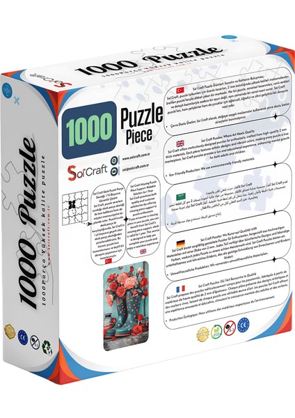 1000 Parça Puzzle Kırmızı ve Pembe Güller Puantiyeli Mavi Çizme Vazoda fiyatları
