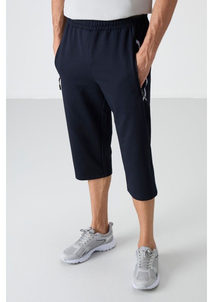 Lacivert - Beyaz Fermuar Cepli Standart Kalıp Klasik Paça Erkek Kapri - 83091 modelleri