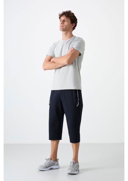 Lacivert - Beyaz Fermuar Cepli Standart Kalıp Klasik Paça Erkek Kapri - 83091 fırsatları