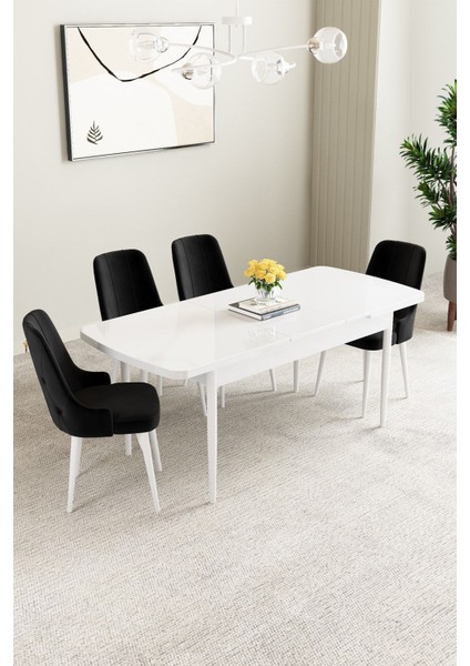 Mabel Beyaz 80X132 Açılabilir Mdf Masa Yemek Odası Takımı, Mutfak Takımı 4 Adet Sandalye fiyatları