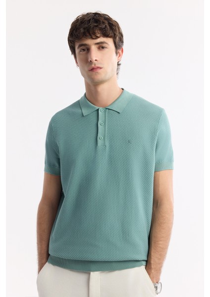 Erkek Nil Yeşili Polo Yaka Viskon Karışımlı Basic Triko Regular Fit T-Shirt B005120