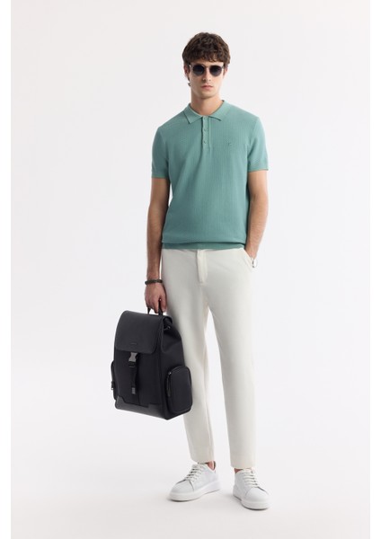 Erkek Nil Yeşili Polo Yaka Viskon Karışımlı Basic Triko Regular Fit T-Shirt B005120