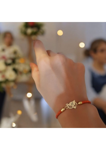 14 Ayar Plakalı Altın H Harfine Özel Hakiki Turuncu Derili Kuş Figürlü Hediye BILEKLIK-468HARF