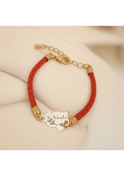 Altın Plakalı 14 Ayar Nazlı Ismine Özel Hakiki Turuncu Derili Kuş Figürlü Hediye BILEKLIK-468ISIM fiyatları