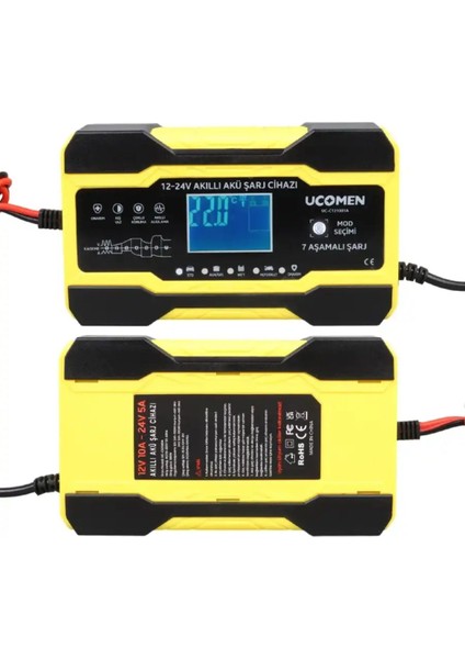 12/24 Volt 10 Amper LED Göstergeli 7 Aşamalı Akü Şarj Cihazı (UC-C121001A Sarı) fiyatları