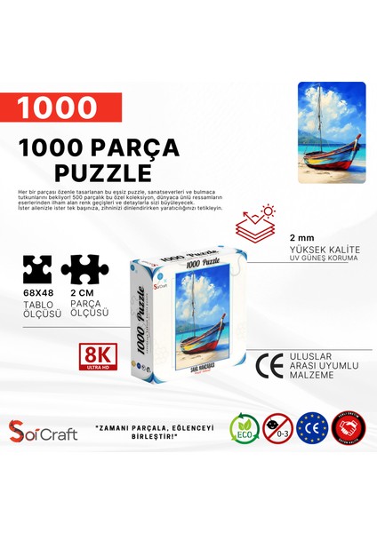 1000 Parça Puzzle Sahil Manzarası Renkli Yelkenli Tekne indirimleri
