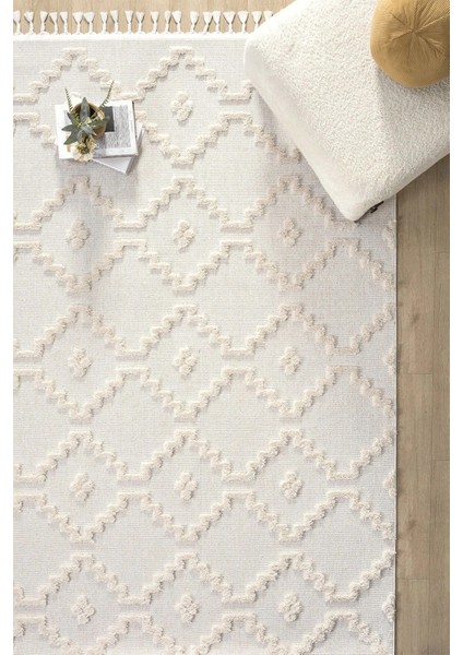 Krem Renk Modern Dokuma Halı Yolluk Antre Oturma Odası Salon Mutfak Halısı