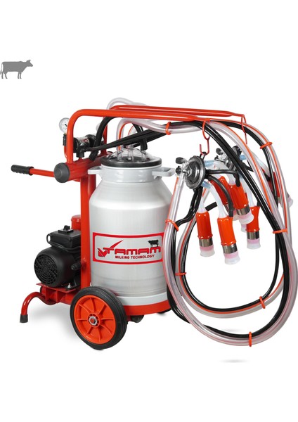 Ecomini Ikili Inek Süt Sağma Makinesi (Alüminyum Güğüm-Silikon) (Kuru)