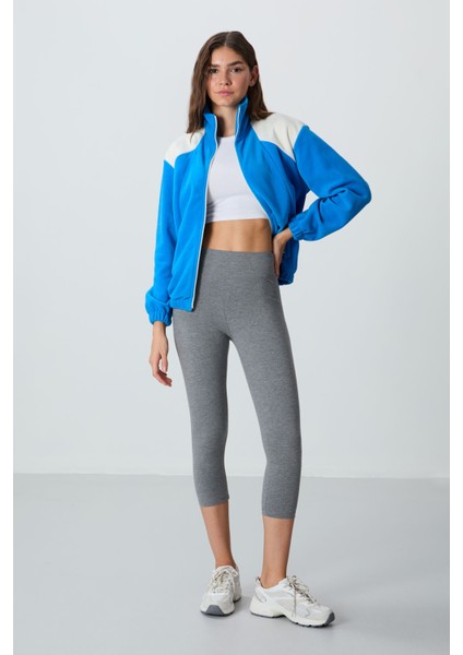 Gri Melanj Yüksek Bel Slim Fit Dar Paça Kadın Kapri Tayt - 93097