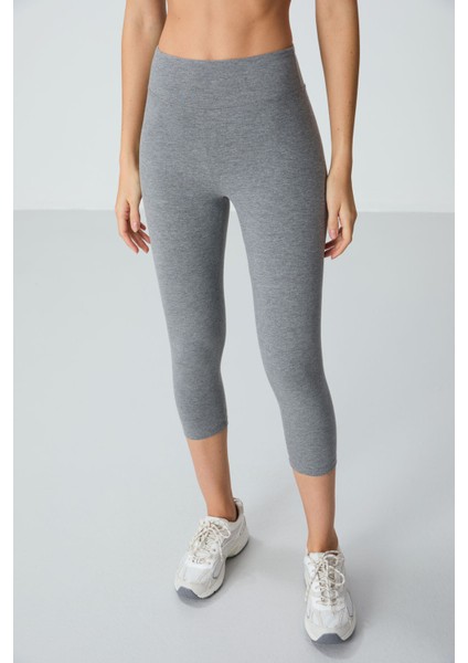 Gri Melanj Yüksek Bel Slim Fit Dar Paça Kadın Kapri Tayt - 93097 fiyatları