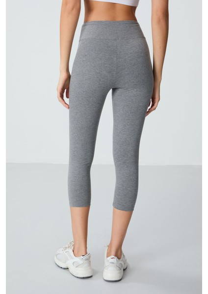 Gri Melanj Yüksek Bel Slim Fit Dar Paça Kadın Kapri Tayt - 93097 modelleri