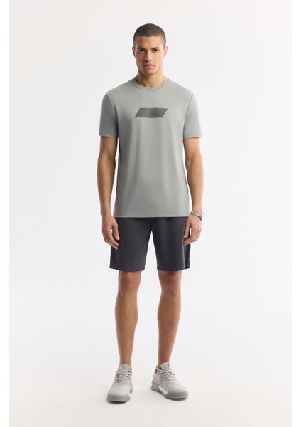 Erkek Gri Bisiklet Yaka Baskılı Rayon Soft Touch Regular Fit T-Shirt A51Y1031