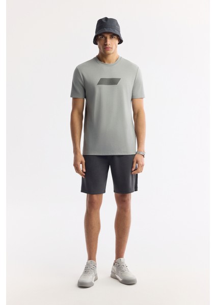 Erkek Gri Bisiklet Yaka Baskılı Rayon Soft Touch Regular Fit T-Shirt A51Y1031