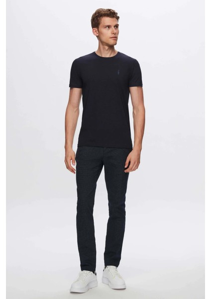 Slim Fit Lacivert Düz Kabartma Baskılı T-Shirt fırsatları
