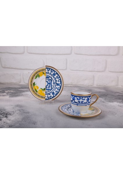 12 Parça 6 Kişilik Porselen Türk Kahvesi Fincan Takımı Lemone Serisi