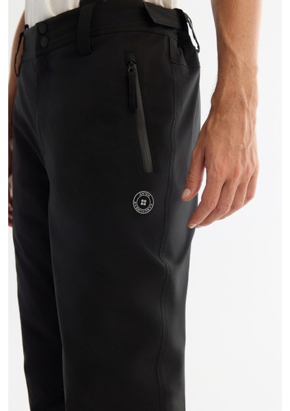 Erkek Siyah Su İtici Rüzgar Geçirmez Paçası Çıtçıtlı Beli Ayarlanabilir Comfort Fit Kayak Pantolonu A42Y3125