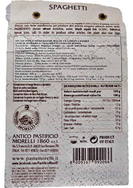Siyah Balık Mürekkepli Spaghetti 500 gr indirimleri