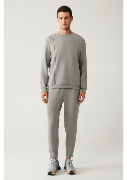 Erkek Gri Bisiklet Yaka Baskılı Soft Touch Regular Fit Sweatshirt A41y1224