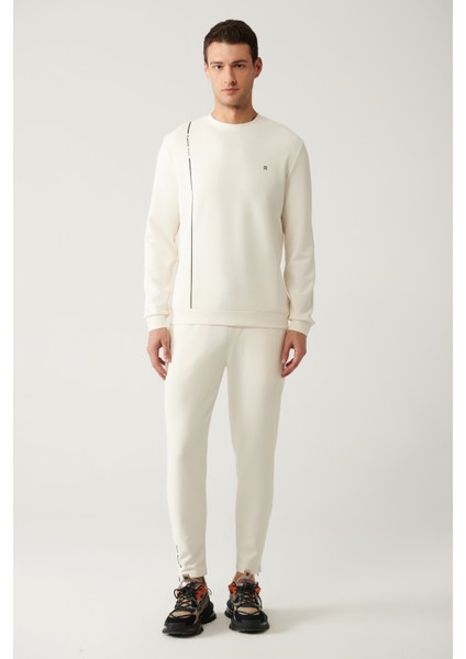 Erkek Ekru Bisiklet Yaka Baskılı Soft Touch Regular Fit Sweatshirt A41y1224