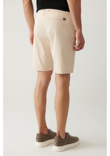 Erkek Bej Beli Lastikli Yumuşak Tuşeli Aspendos Relaxed Fit Şort A41Y3735