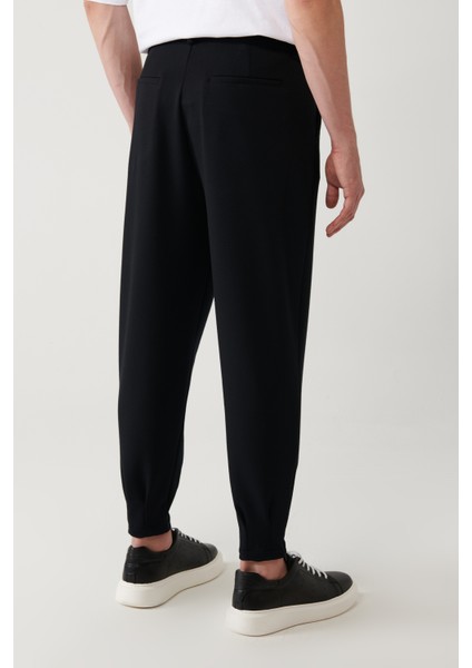 Erkek Siyah Smyrna Baggy Fit Pantolon Klasik Bel Pileli Örme A41y3075