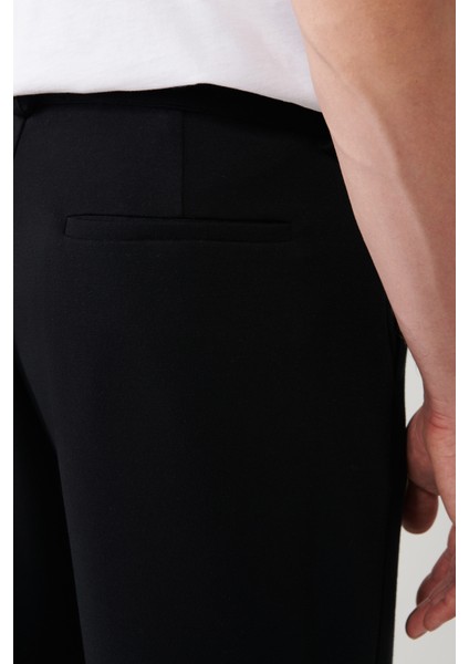 Erkek Siyah Smyrna Baggy Fit Pantolon Klasik Bel Pileli Örme A41y3075