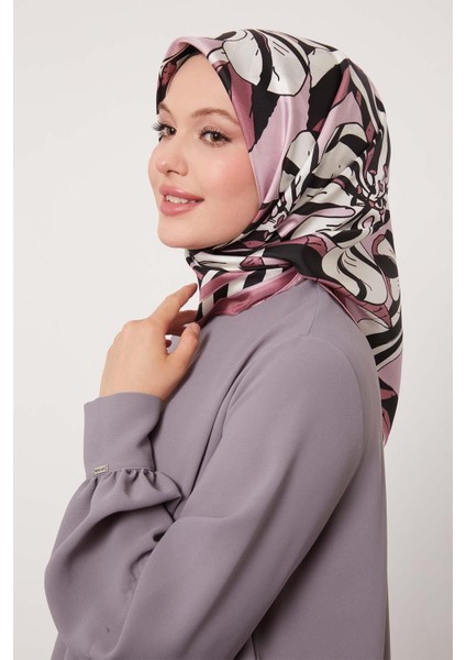 Pembe Zambak Desen Twill Ipek Eşarp
