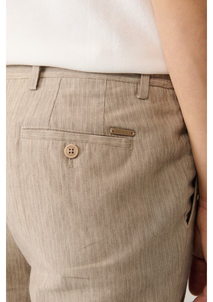 Erkek Vizon Beli Lastikli Keten Karışımlı linen Touch Relaxed Fit Takım Pantolonu A41y3260