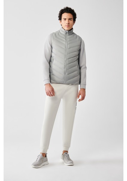 Erkek Gri Dik Yaka Su İtici Rüzgar Geçirmez Şişme Hafif Comfort Fit Yelek A42Y6505