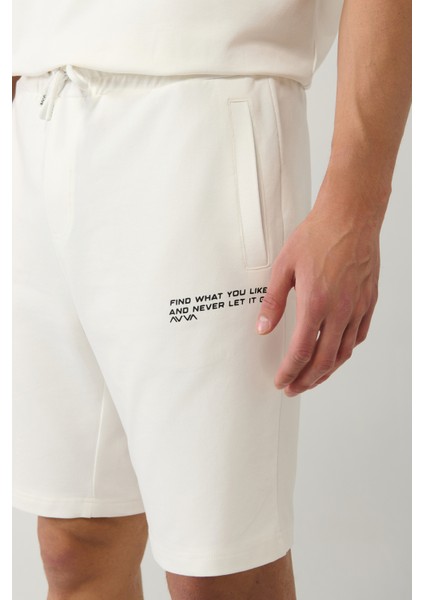 Erkek Beyaz 2 İplik 2'li Oversize Fit Şort Takımı E001600