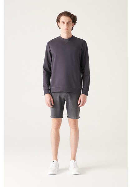 Erkek Antrasit Sweatshirt Bisiklet Yaka Pamuklu 2 Iplik Şardonsuz Esnek Comfort Fit E001200
